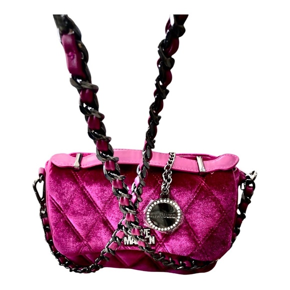 Steve Madden fuchsia fucsia deep pink bcourtney velvet gunmetal chain crossbody - Picture 13 of 13
